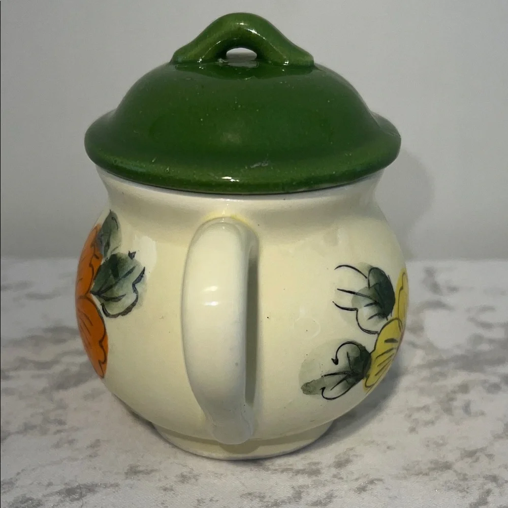Vintage Japanese Floral Ceramic Teapot with Green Lid